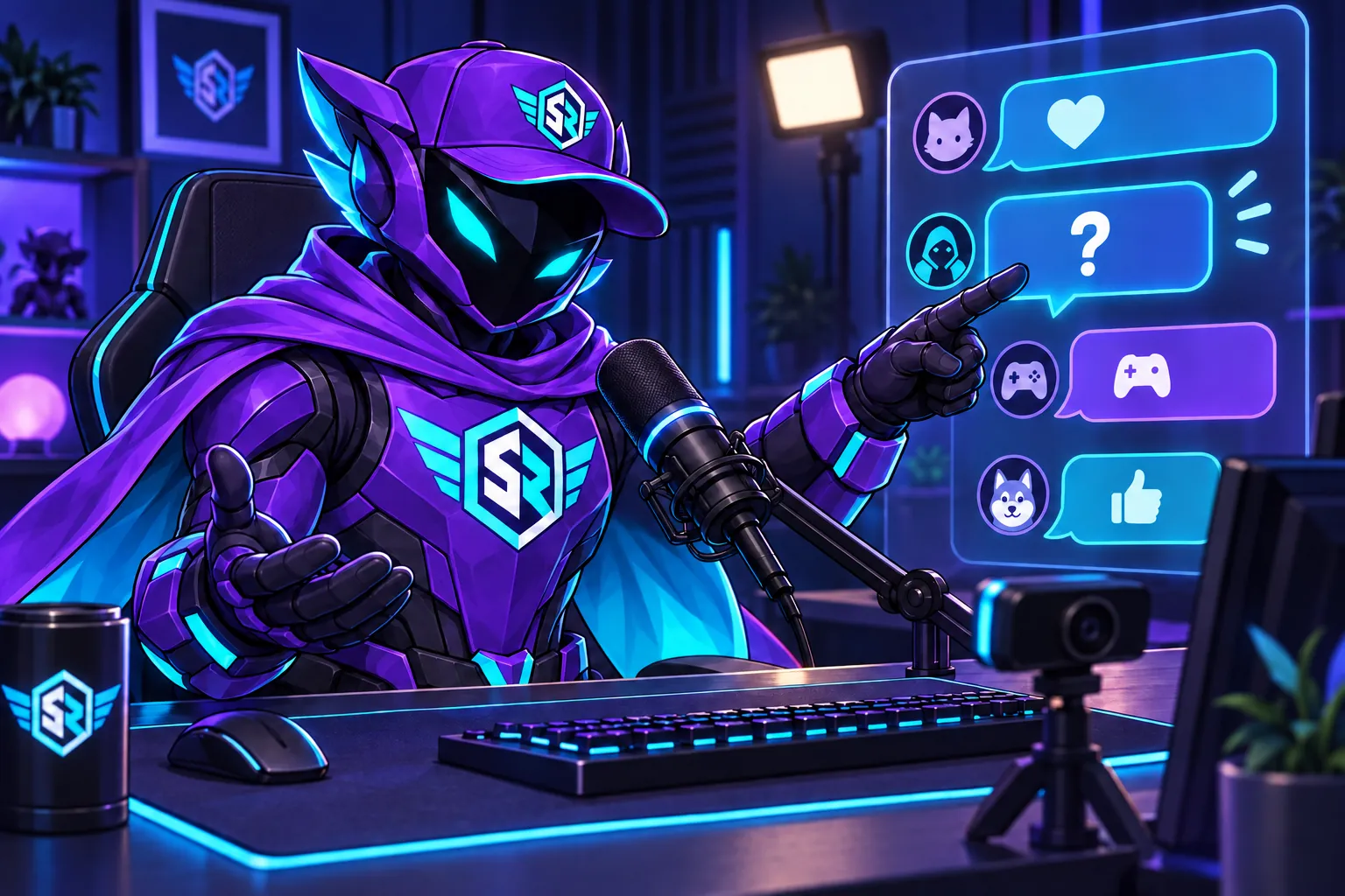 Der StreamRush-Held greift am Mikrofon eine Frage aus dem Chat auf.