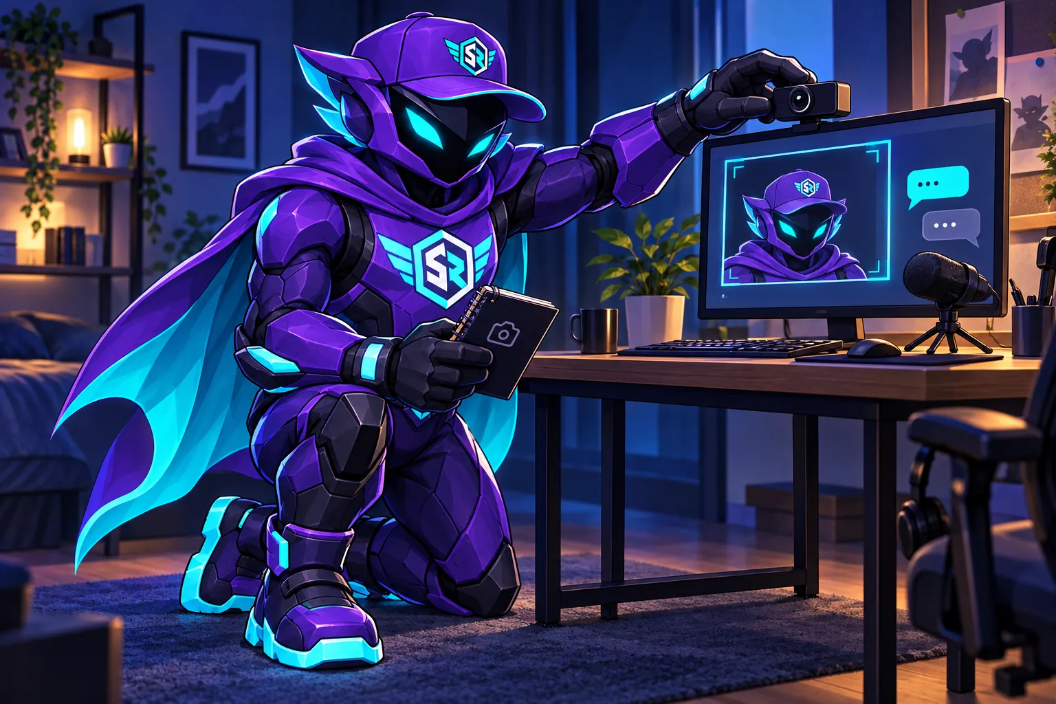 Der StreamRush-Held verbessert die Kameraposition an einem kleinen Streaming-Arbeitsplatz.