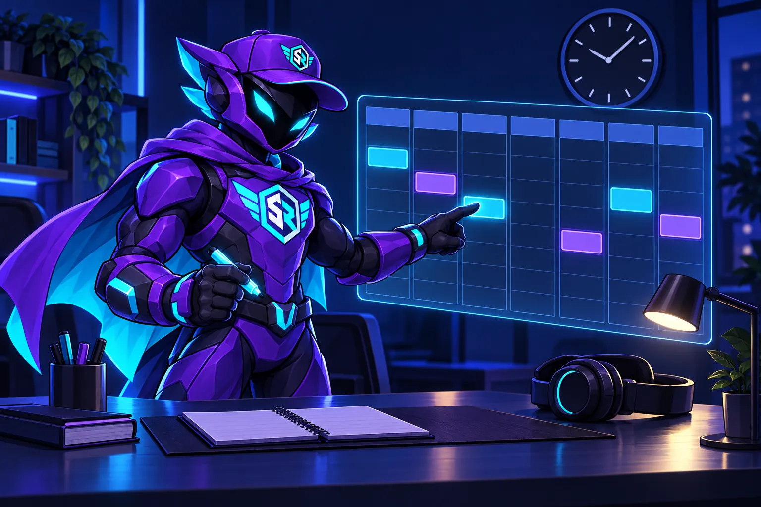 Der StreamRush-Held plant seine Sendezeiten auf einem Wochenkalender.