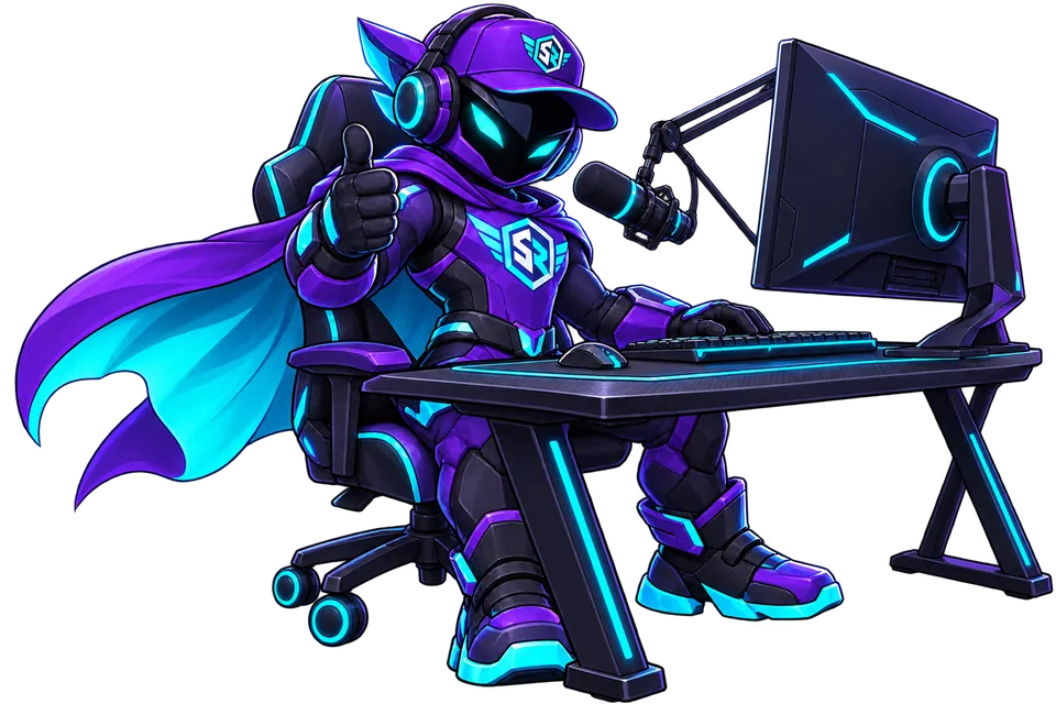 StreamRush-Maskottchen streamt an seinem Gaming-Setup